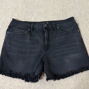 Seven7 Washed Black Relaxed Bermuda Denim Shorts Frayed Hem Size 10